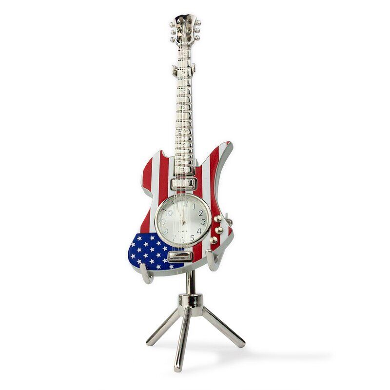 Designer Tischuhr Gitarre USA "Stars & Stripes" aus Metall