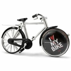Designer Tischuhr Fahrrad "I LOVE MY BIKE" schwarz aus Metall
