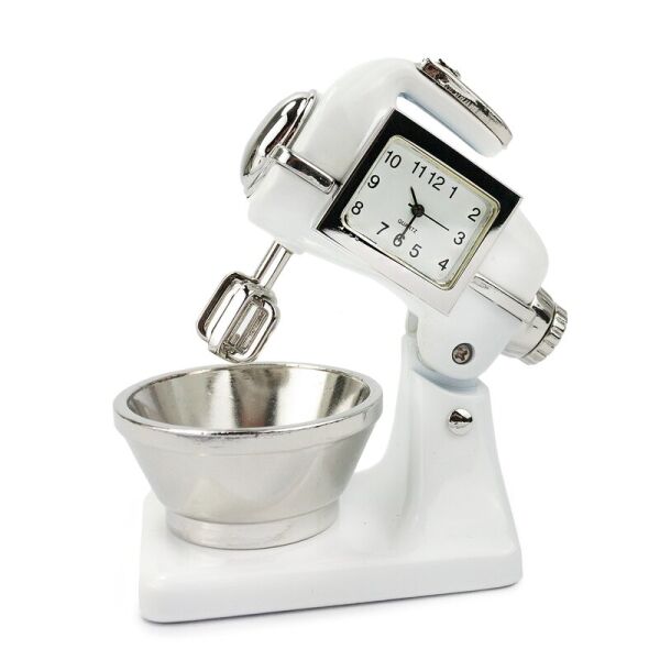 Designer Tischuhr Mixer weiß aus Metall