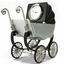 Designer Tischuhr Kinderwagen aus Metall