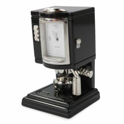 Designer Tischuhr Kaffeemaschine schwarz aus Metall