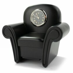 Designer Tischuhr Sessel schwarz aus Metall