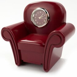 Designer Tischuhr Sessel rot aus Metall