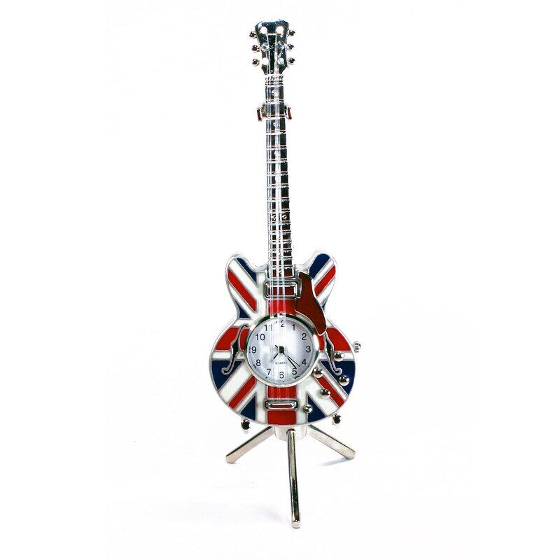 Designer Tischuhr Gitarre GB "Union Jack" aus Metall