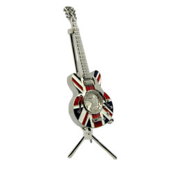 Designer Tischuhr Gitarre GB "Union Jack" aus Metall