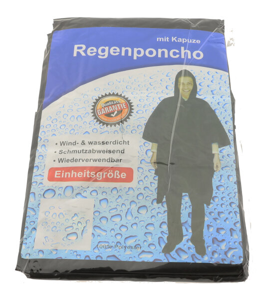 Regenmantel / Regenponcho schwarz Einheitsgröße