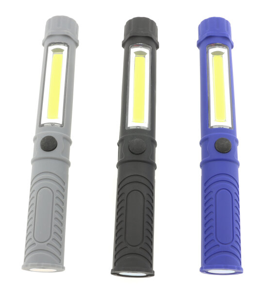 COB-LED Taschenlampe mit Leuchtstreifen und Magnet in verschiedenen Farben