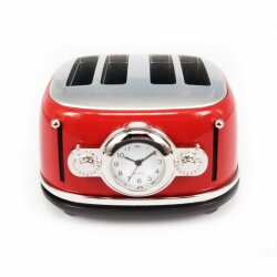 Designer Tischuhr Toaster aus Metall Rot