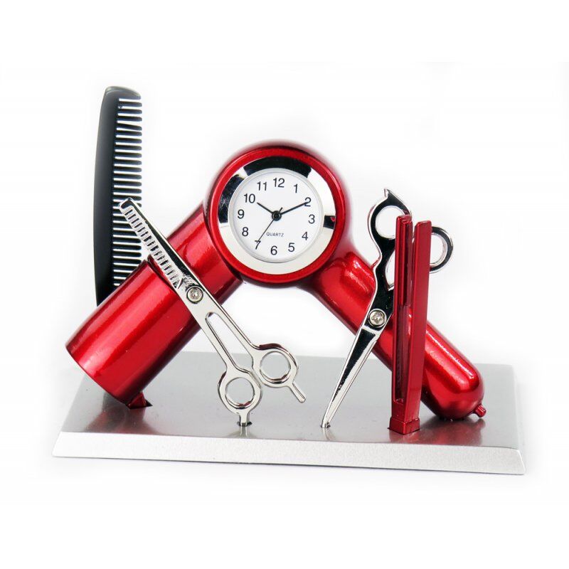 Designer Tischuhr Beauty Set aus Metall Rot