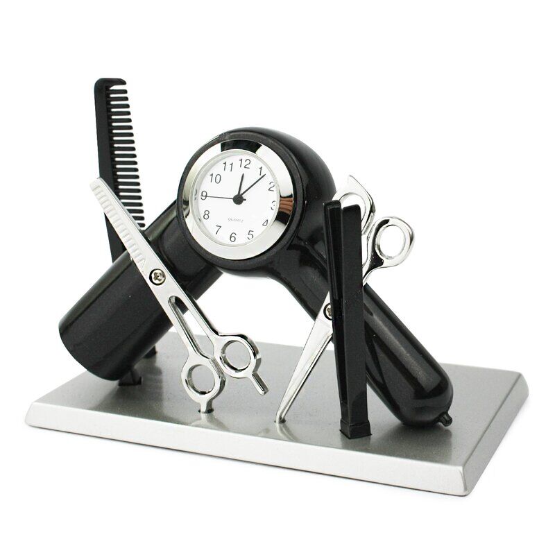 Designer Tischuhr Beauty Set aus Metall Schwarz