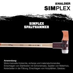HALDER SIMPLEX Spalthammer mit Stahlgussgehäuse und Hickorystiel 900 mm