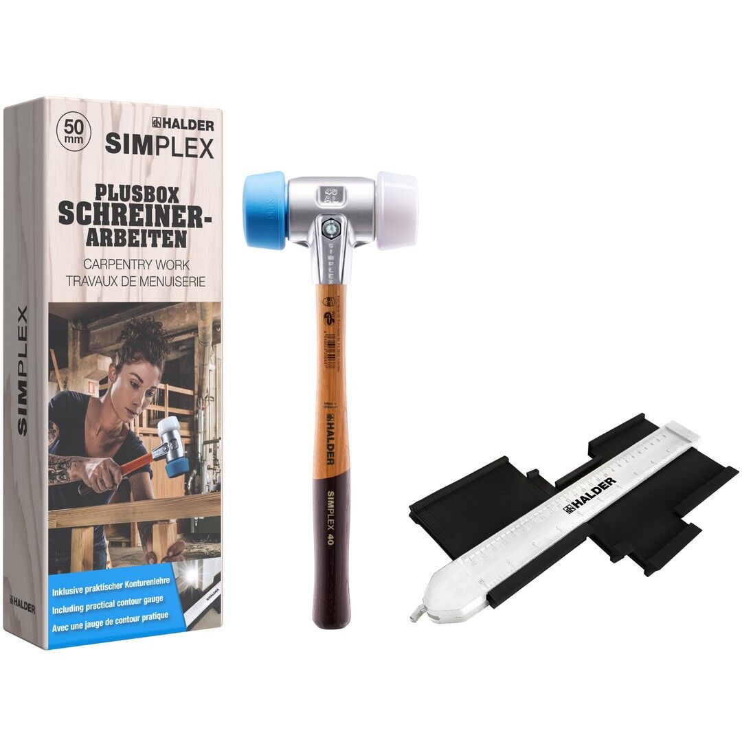 HALDER Aktionsbox Schreinerarbeiten SIMPLEX Schonhammer + Konturenlehre