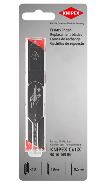 KNIPEX 10 x Ersatz-Klingen für CutiX Cuttermesser Abbrechklingen 18 mm schwarz