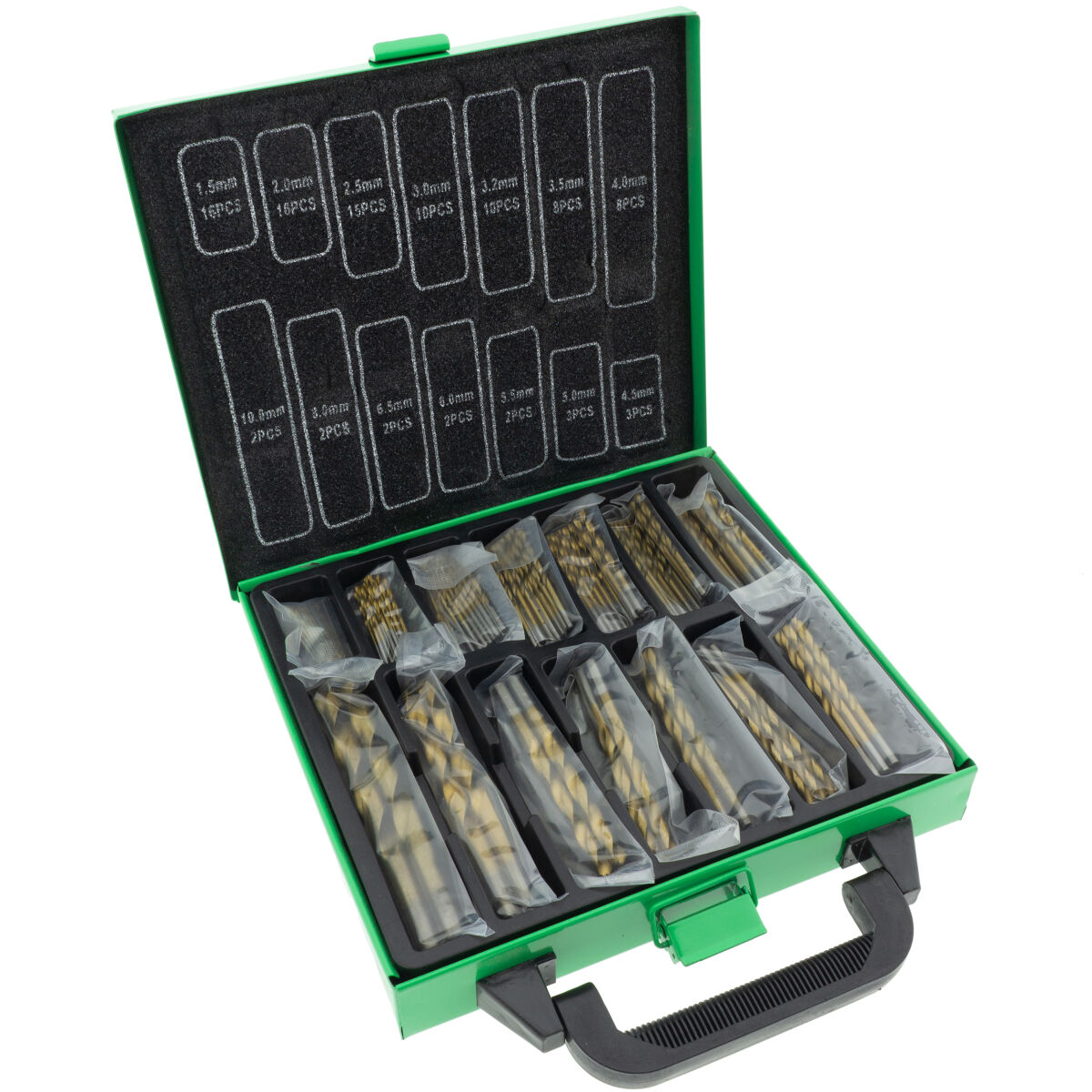 Premium HSS Spiralbohrer Set 99-tlg. 1,5-10 mm titannitriert DIN 338 im Metallkoffer