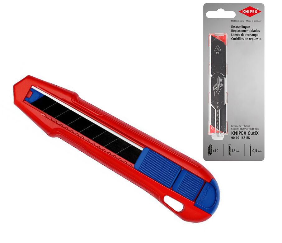 KNIPEX CutiX Universalmesser + 12 x KNIPEX Ersatzklingen schwarz | Gravur möglich
