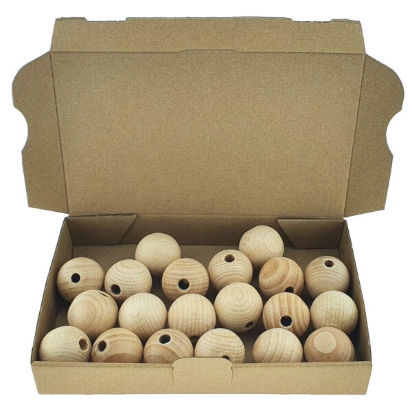 20 x Holzkugeln Ø 35 mm mit 8 mm Bohrung zum Basteln aus Buchenholz