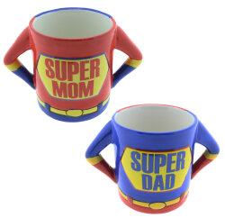 Becher Super Mom + Tasse Super Dad je 500ml Spar-Set