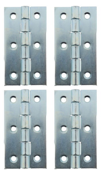 4 x Scharnier verzinkt gerollt schmal 63,5 x 33,3 mm