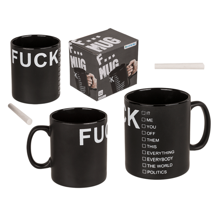 Out of the blue Xl Tasse Fuck Mit Kreide Zum Ankreuzen 12, 5x11cm Schwarz