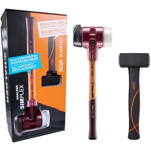 HALDER Aktionsbox für den Bau SIMPLEX Schonhammer 80 mm + PICARD BlackTec Fäustel 1.250g