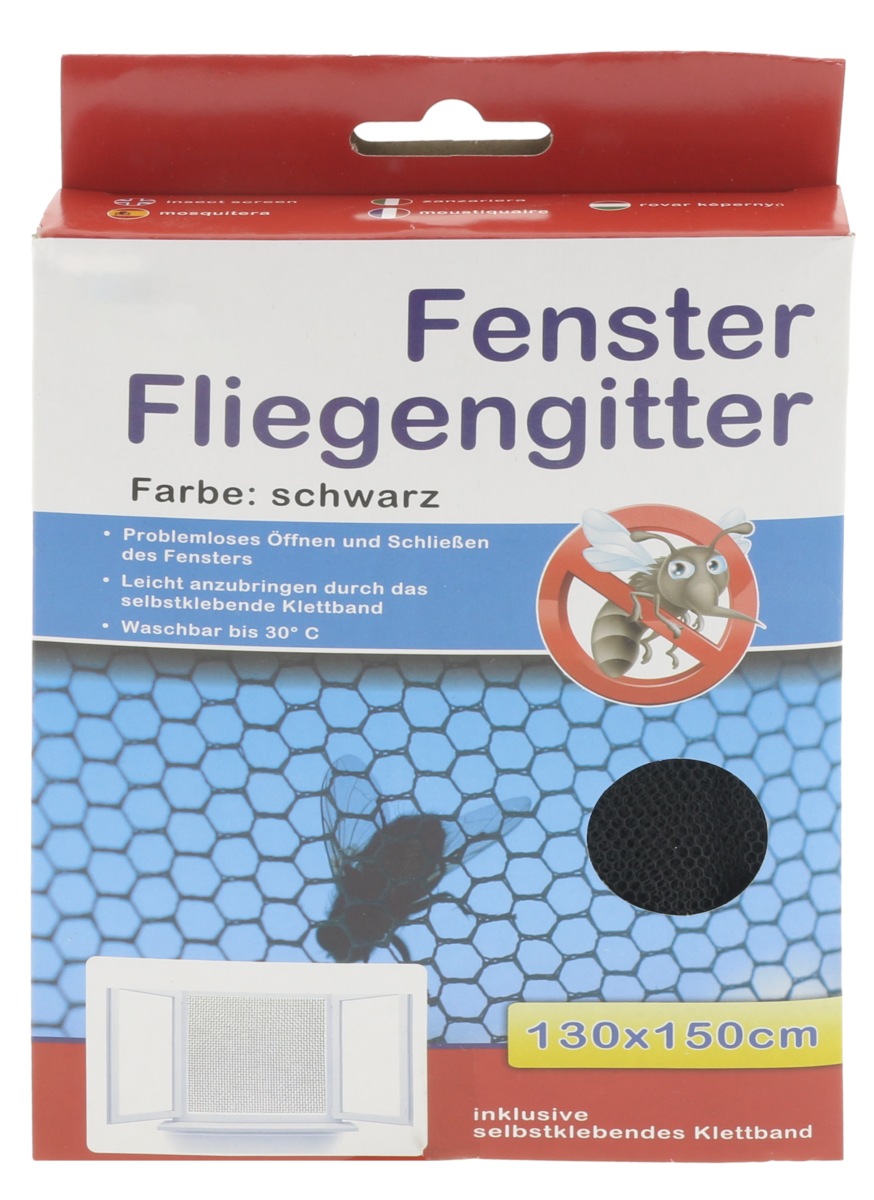 Insektennetz 130x150cm mit Klettband schwarz Fliegengitter