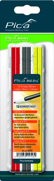 Pica BIG Dry 12 x Ersatzminen Sommer Set je 4 x Graphit Rot Gelb