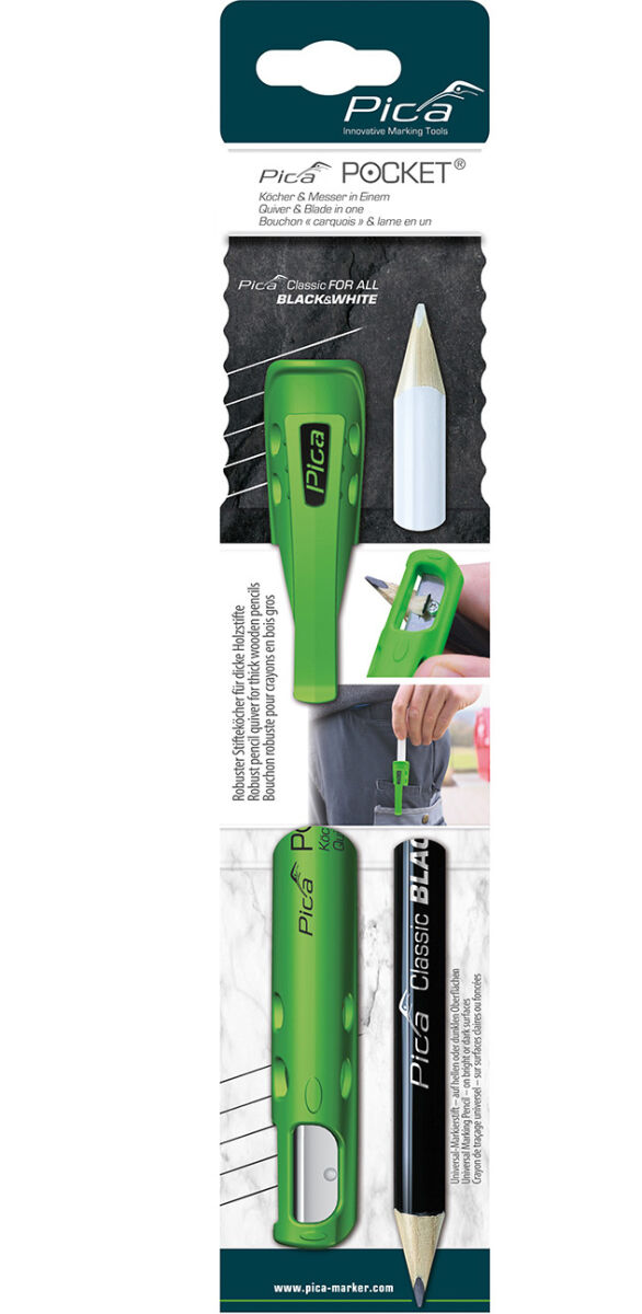 Pica Pocket Köcher und Messer in Einem inkl. Schwarz & Weiß Universalmarkierstift dreikant