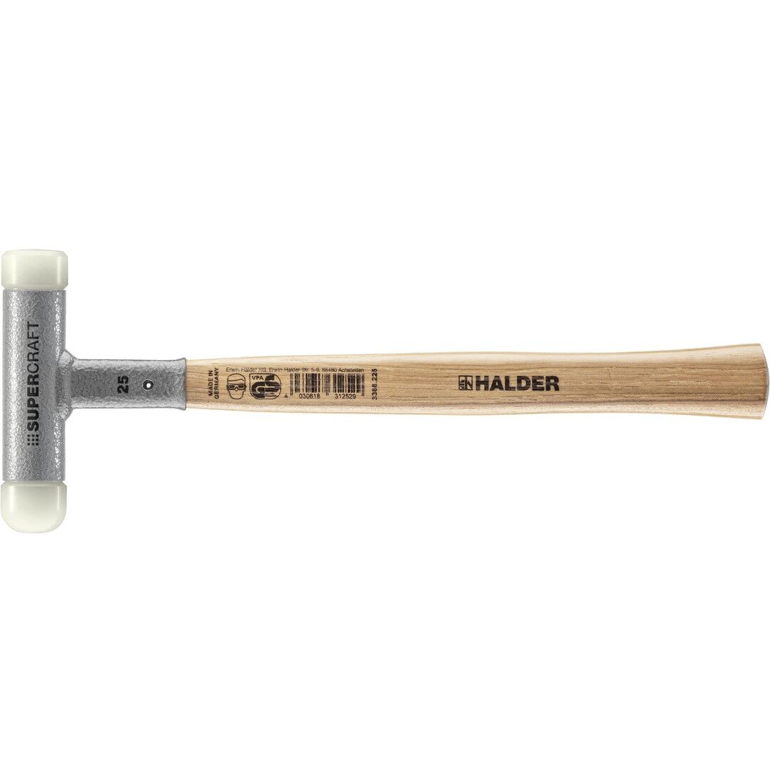 SUPERCRAFT-Schonhammer  rückschlagfrei Hickorystiel 1 Nylon-Einsatz flach rund - Halder