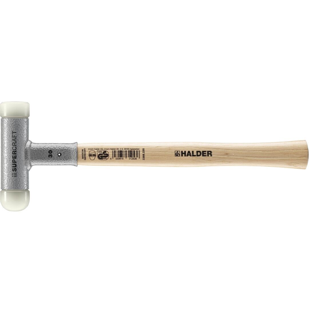 HALDER SUPERCRAFT Schonhammer Ø 30 mm rückschlagfrei mit Hickorystiel | Gravur möglich
