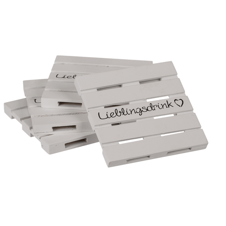 4 x Untersetzer Palette aus Holz Lieblingsdrink weiß