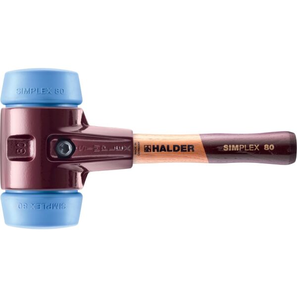 HALDER SIMPLEX Schonhammer Ø 80 mm TPE-soft blau kurzer Stiel mit Tempergussgehäuse