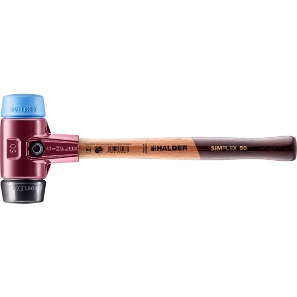 HALDER SIMPLEX Schonhammer Ø 50 mm Gummi / TPE-soft blau mit Tempergussgehäuse | Gravur möglich