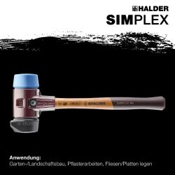 HALDER SIMPLEX Schonhammer Ø 60 mm Gummi / TPE-soft blau mit Standfuß und Termpergussgehäuse | Gravur möglich