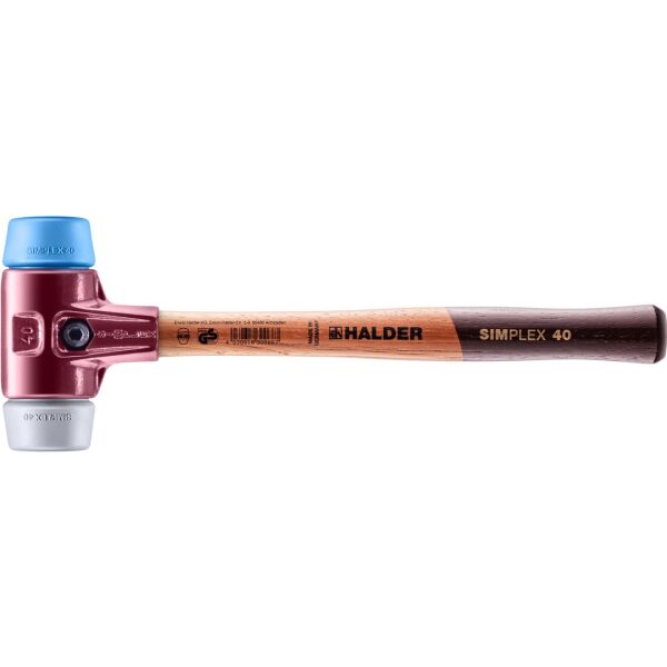 HALDER SIMPLEX Schonhammer Ø 40 mm TPE-mid grau / TPE-soft blau mit Tempergussgehäuse | Gravur möglich