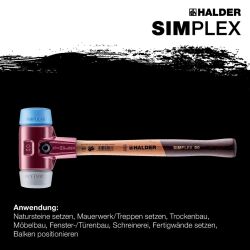 HALDER SIMPLEX Schonhammer Ø 40 mm TPE-mid grau / TPE-soft blau mit Tempergussgehäuse | Gravur möglich
