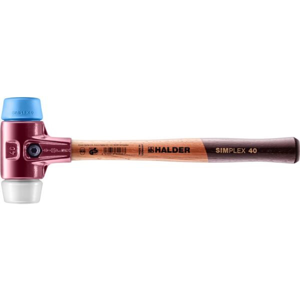 HALDER SIMPLEX Schonhammer Ø 40 mm Superplastik / TPE-soft blau mit Tempergussgehäuse | Gravur möglich