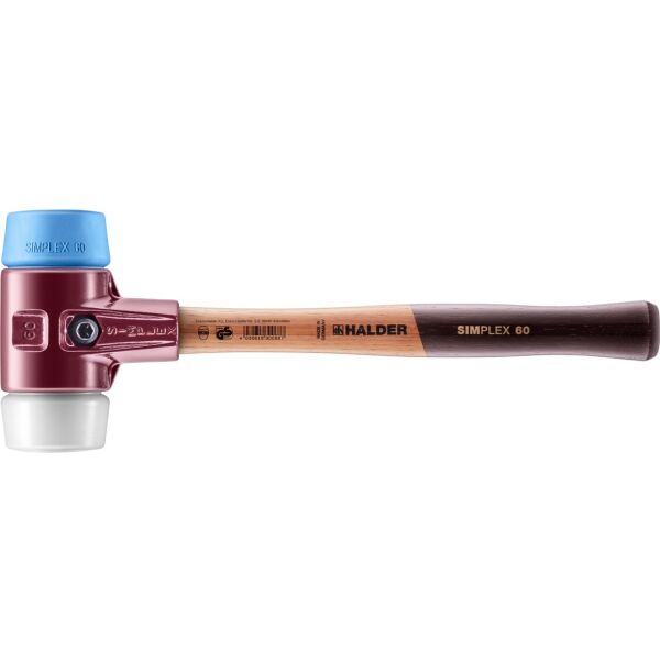 HALDER SIMPLEX Schonhammer Ø 60 mm Superplastik / TPE-soft blau mit Tempergussgehäuse | Gravur möglich
