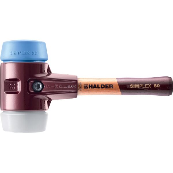 HALDER SIMPLEX Schonhammer Ø 80 mm Superplastik / TPE-soft blau mit extra kurzem Stiel und Termpergussgehäuse