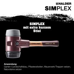 HALDER SIMPLEX Schonhammer Ø 80 mm Gummi / TPE-mid grau mit extra kurzem Stiel und Termpergussgehäuse | Gravur möglich