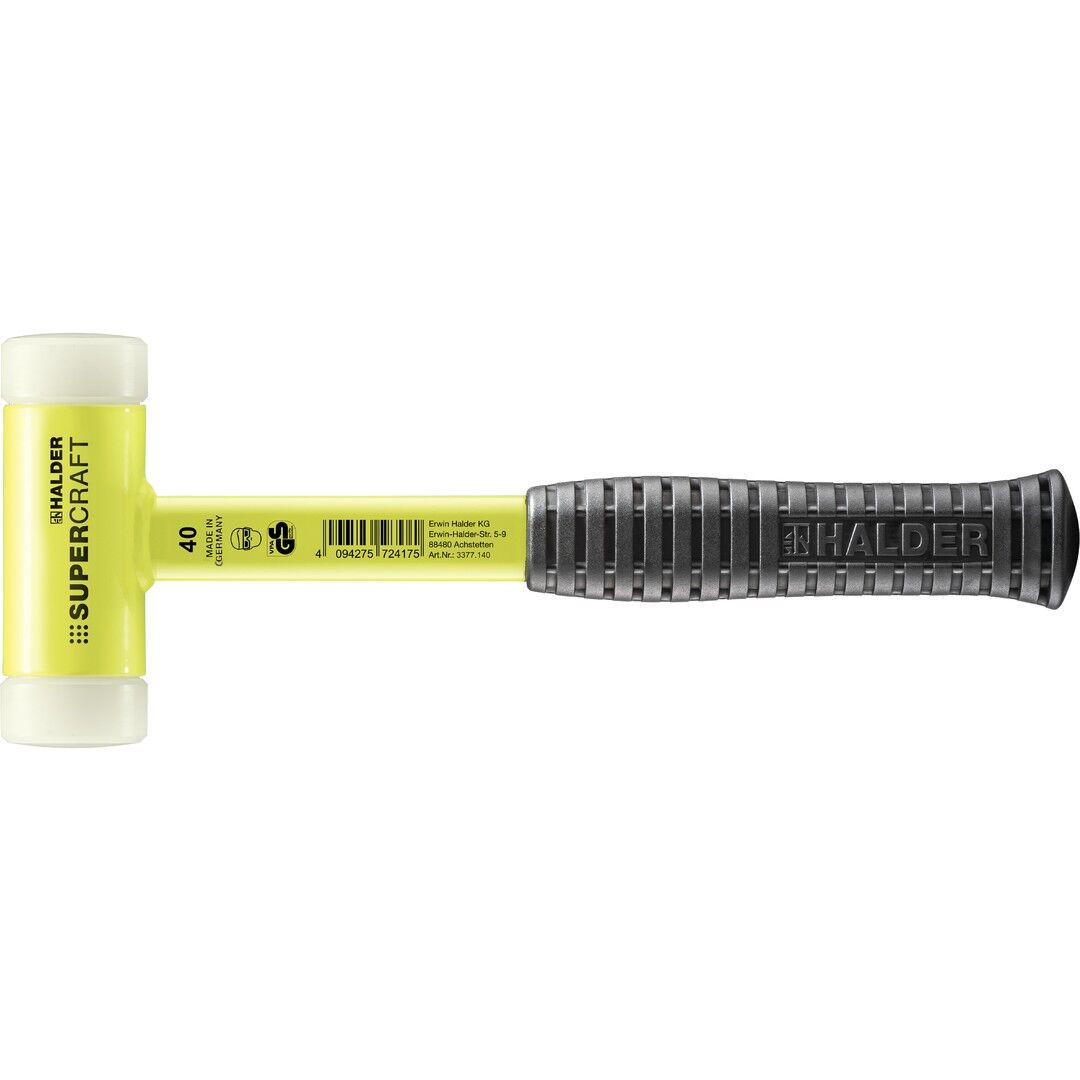 HALDER SUPERCRAFT Schonhammer Ø 40 mm rückschlagfrei mit bruchsicherem Stahlrohrstiel gelb fluoreszierend