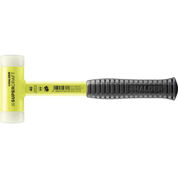 HALDER SUPERCRAFT Schonhammer Ø 40 mm rückschlagfrei mit bruchsicherem Stahlrohrstiel gelb fluoreszierend