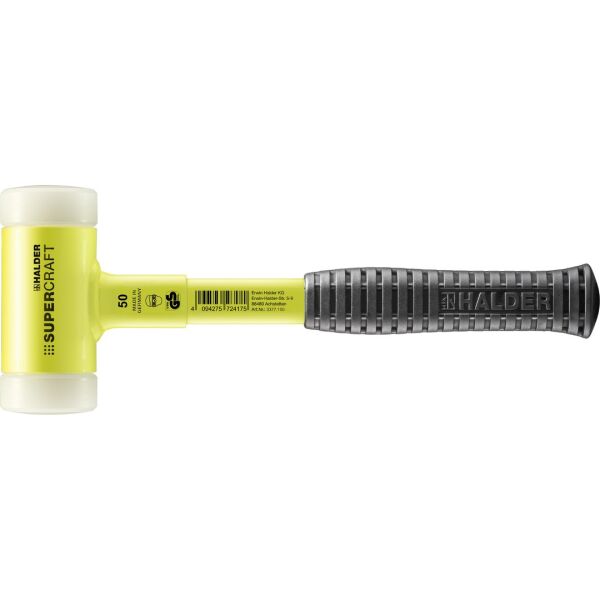 HALDER SUPERCRAFT Schonhammer Ø 50 mm rückschlagfrei mit bruchsicherem Stahlrohrstiel gelb fluoreszierend
