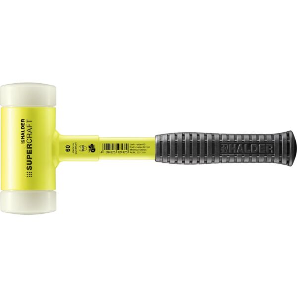 HALDER SUPERCRAFT Schonhammer Ø 60 mm rückschlagfrei mit bruchsicherem Stahlrohrstiel gelb fluoreszierend
