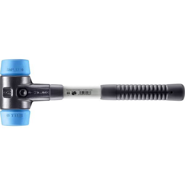 HALDER SIMPLEX Schonhammer Ø 60 mm TPE-soft blau mit verstärkem Tempergussgehäuse und Fiberglasstiel