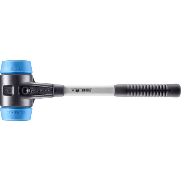 HALDER SIMPLEX Schonhammer Ø 80 mm TPE-soft blau mit verstärkem Tempergussgehäuse und Fiberglasstiel