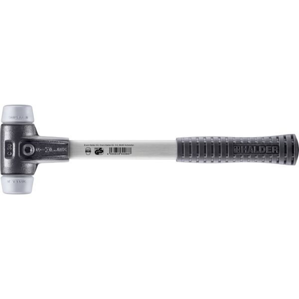 HALDER SIMPLEX Schonhammer Ø 30 mm TPE-mid grau mit verstärkem Tempergussgehäuse und Fiberglasstiel