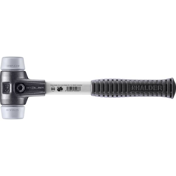 HALDER SIMPLEX Schonhammer Ø 40 mm TPE-mid grau mit verstärkem Tempergussgehäuse und Fiberglasstiel
