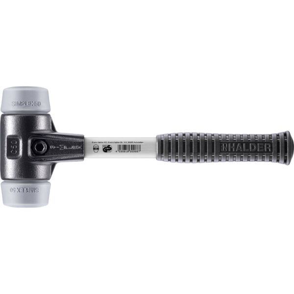HALDER SIMPLEX Schonhammer Ø 50 mm TPE-mid grau mit verstärkem Tempergussgehäuse und Fiberglasstiel