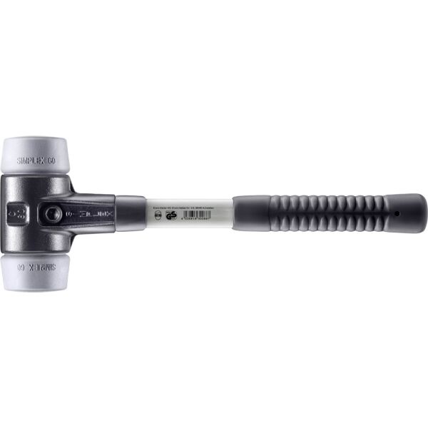 HALDER SIMPLEX Schonhammer Ø 60 mm TPE-mid grau mit verstärkem Tempergussgehäuse und Fiberglasstiel