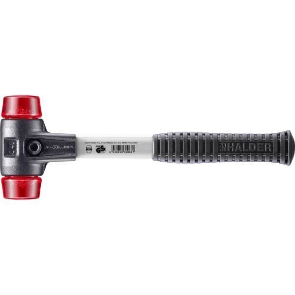 HALDER SIMPLEX Schonhammer Ø 40 mm Plastik rot mit verstärkem Tempergussgehäuse und Fiberglasstiel